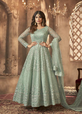 Fully Embroidered Gown in Rama Colour